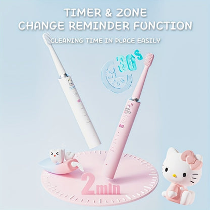 Electric Toothbrush Sanrio Hello Kitty or Pochacco Style with Four Modes, Four Levels and Three Brush Heads