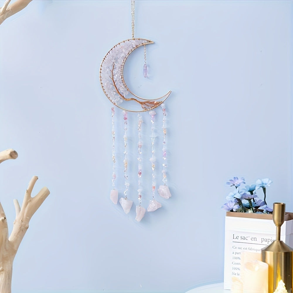 Dreamcatcher Moon Suncatcher Wall Hanging – Handmade Boho Wind Chime Pendant for Indoor Outdoor Garden, Courtyard & Party Decor – Christmas & Birthday Gift