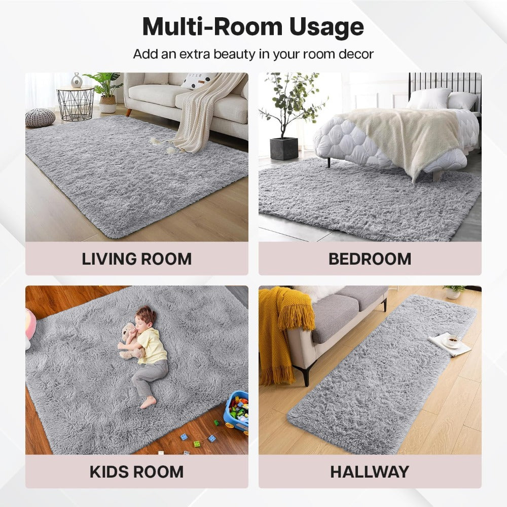 Area Rug, 4x6 Foot Shaggy Faux-Fur Indoor Carpet in Five Solid Colors with Machine-Wash Care