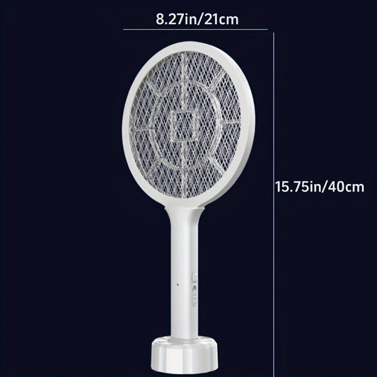 Electric Mosquito Swatter Racket Bug Zapper with LED Night Light & USB Charging, Handheld Insect Killer with Base Stand, Dual Mode Mosquito Lure Lamp for Home, Office & Outdoor Use