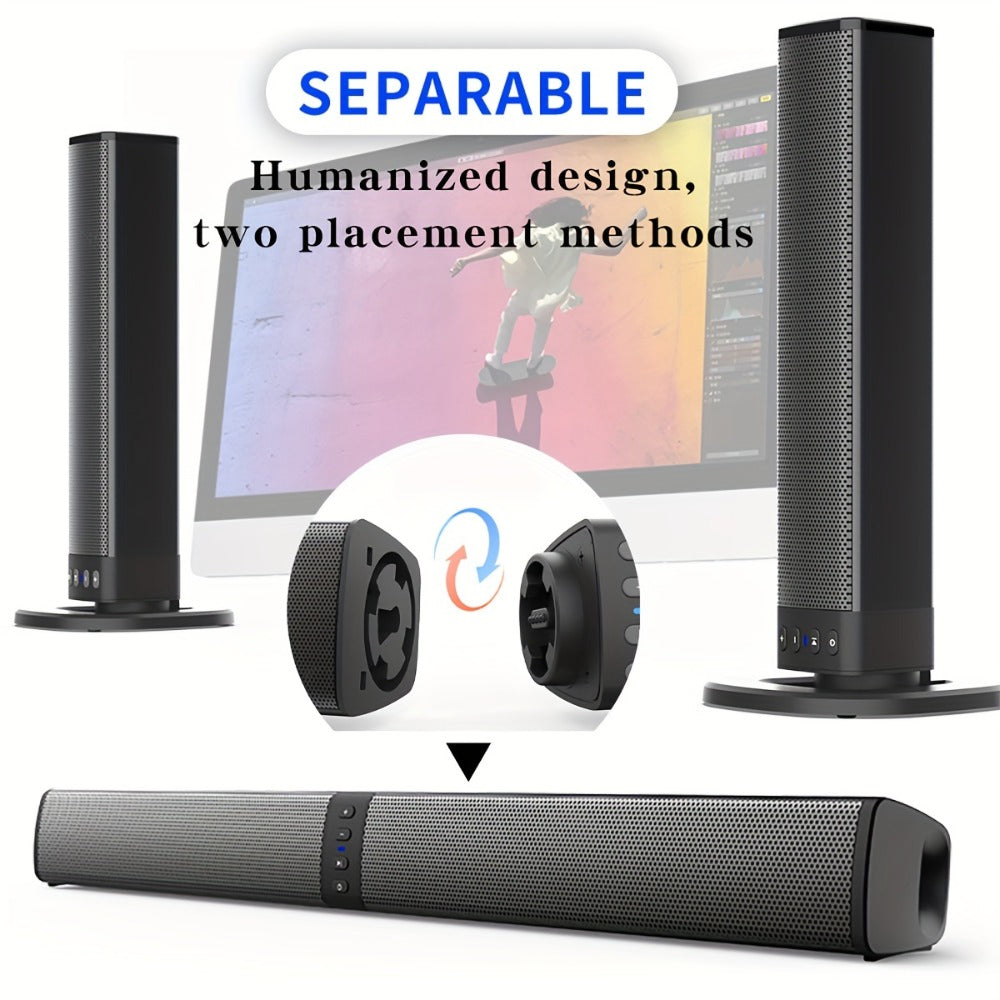 Detachable 19.3-Inch TV Soundbar with Four-Speaker Layout, TF, AUX, FM, RCA and TWS Inputs