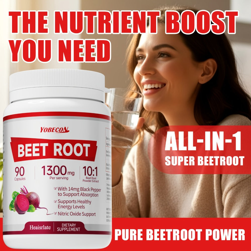 Dietary Supplement Beet Root 1300mg Vegetarian Capsules with One-, Two- or Three-Bottle Options
