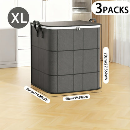 Clothing Storage Bags 3-Piece XL Set Foldable Wardrobe Organizer Boxes | Reinforced Handles & Sturdy Zippers | Large Storage Containers for Clothes Blankets Quilts Bedding | Closet Organization