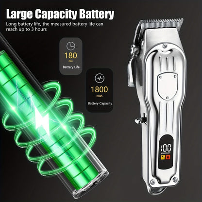 Hair Clipper Cordless Metal-Body Set with LCD Battery Display and Single or Two-Piece Color Options