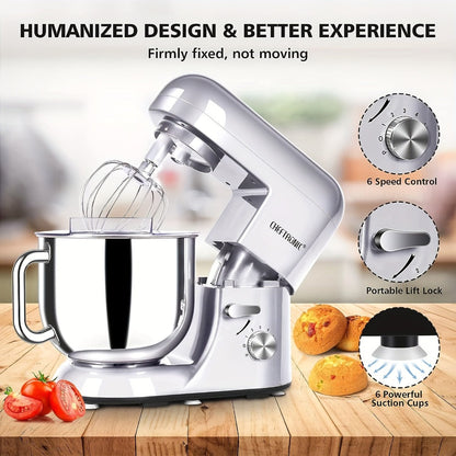 Electric Stand Mixer 7QT 650W – CHEFTRONIC Tilt-Head Dough Mixer with 6 Speeds, Dough Hook, Whisk & Beaters, Splash Guard for Bread, Cake, Pizza, Cookie & More