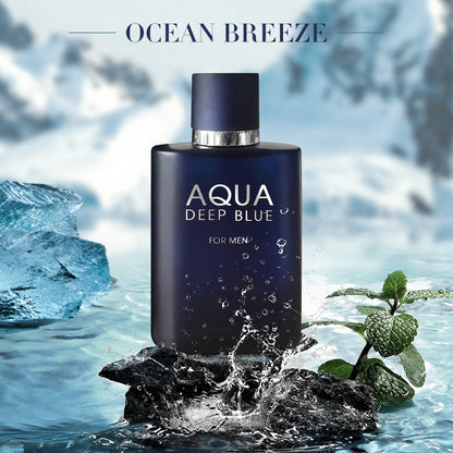 Cologne for Men Aqua Deep Blue 3.4oz Fresh Aquatic Eau de Toilette Long Lasting Daily Wear Office Club Scent Father's Day Birthday Gift for Him