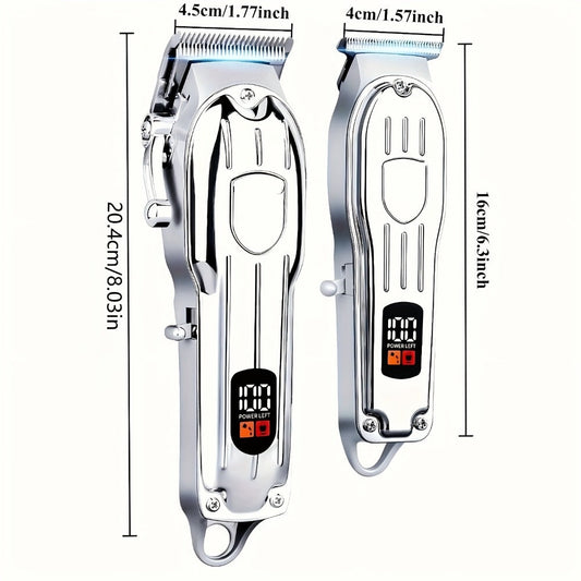 Hair Clipper Cordless Metal-Body Set with LCD Battery Display and Single or Two-Piece Color Options