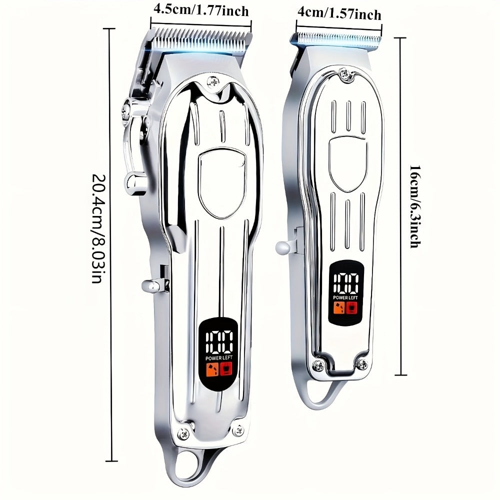 Hair Clipper Cordless Metal-Body Set with LCD Battery Display and Single or Two-Piece Color Options