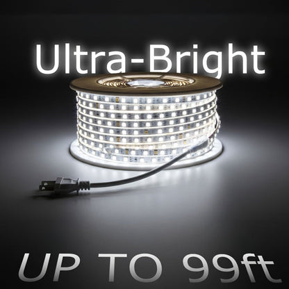 Waterproof LED Strip Lights 110V AC, IP65 120LEDs/Meter Ultra Bright LED Tape Light, Plug and Play Adhesive LED Ribbon for Outdoor Indoor Kitchen Garden Home Room Decoration, Warm White & Cool White