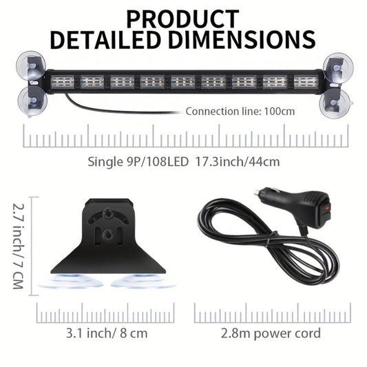 Visor Light Bar 162 LEDs 4-Color Switchable Emergency Warning Light Bar with 27 Flash Patterns Dual Switch Windshield Dash Lights for Trucks Construction Vehicles 12-24V