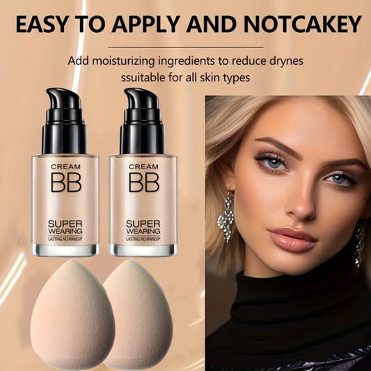 BB Cream Setting Powder Set 2 Pcs with Tools Moisturizing Concealer Oil Free Matte Long Lasting Face Makeup for Women Light Natural Skin Tone Birthday Holiday Gift