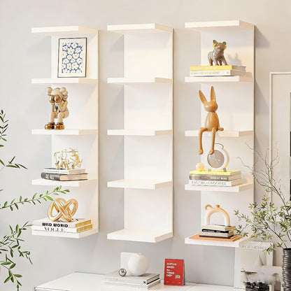 5-Tier Floating Wall Shelf Wall-Mounted Storage Rack 31.5" - Space Saving Display Shelves for Bedroom Living Room Oak Finish Easy Install Thickened Suspended Wall Organizer
