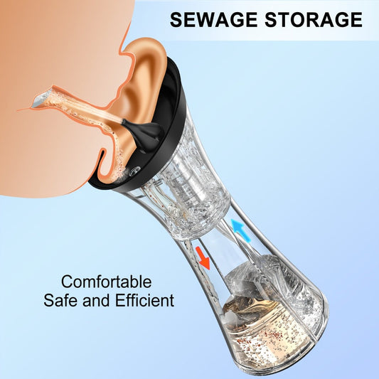 Electric Ear Irrigation Kit Upgraded 4-Speed Dual Tank Design – 6 Tips Hydraulic Ear Wax Removal with Water Temp Sensor, Visual Waste Tank, USB Rechargeable, Nozzle Belt, Safe Home Ear Cleaner