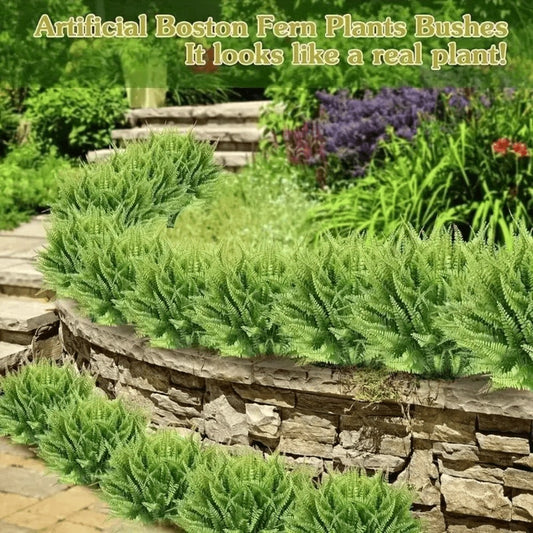 Artificial Boston Fern Plants 10 Pack – Fake Faux Ferns for Indoor Outdoor Home Garden Office Porch Decor