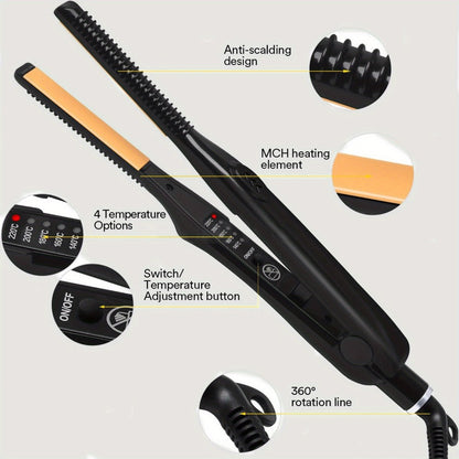 Root Crimper and Straightener Hair Styling Tool with Four Temperatures and Ceramic Plates in Black