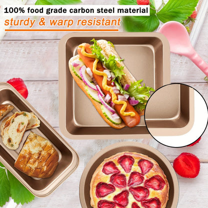 Nonstick Bakeware Set Stackable Space-Saving - Round & Square Pans, Waffle Tray, Cookie Sheet, Dishwasher Safe, Carbon Steel Baking Pan Set for Oven, 2pcs / 5pcs / 10pcs Options