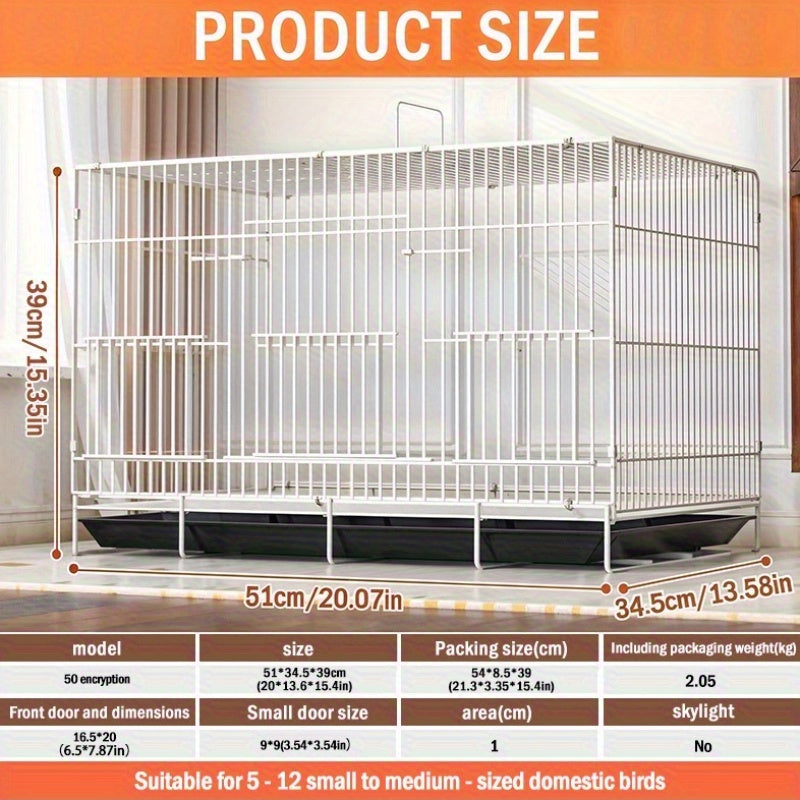 Bird Cage Large Foldable Metal - Escape-Proof Indoor Aviary for Pigeons Parrots & Small Birds with Perches, Feeding Box & Drinking Fountain - Spacious Breeding House & Decorative Pet Bird Enclosure 20 Inch