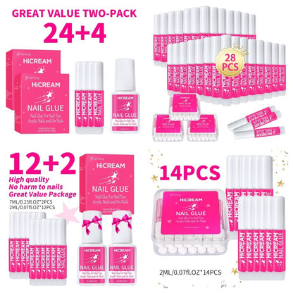 Nail Glue Set, MICHAN 14- or 28-Piece Configurations with 2ml Squeeze Tubes and Optional 7ml Brush Bottles
