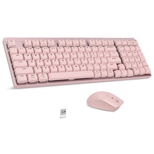 LeadsaiL FA98 Low Profile Wireless Mechanical Keyboard and Mouse Combo – 2.4GHz 98-Key 96% Slim Red Switch Silent Mouse, Ergonomic Design for Windows & Mac | Aesthetic Colors Purple, Silver & Pink