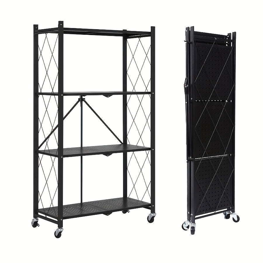 Foldable Rolling Storage Shelf in Three, Four or Five-Tier Options with Black or White Finish