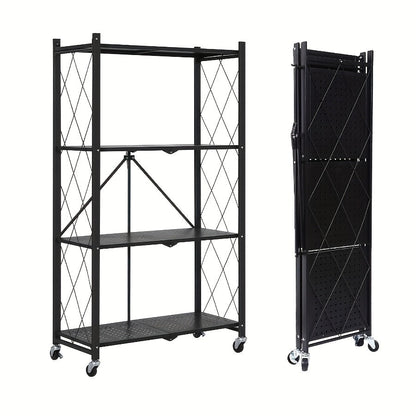 Foldable Rolling Storage Shelf in Three, Four or Five-Tier Options with Black or White Finish