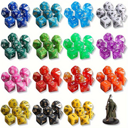 Fifteen-Set Polyhedral Dice Collection with 105 Pieces, Seven Die Shapes and Black Drawstring Storage Bag