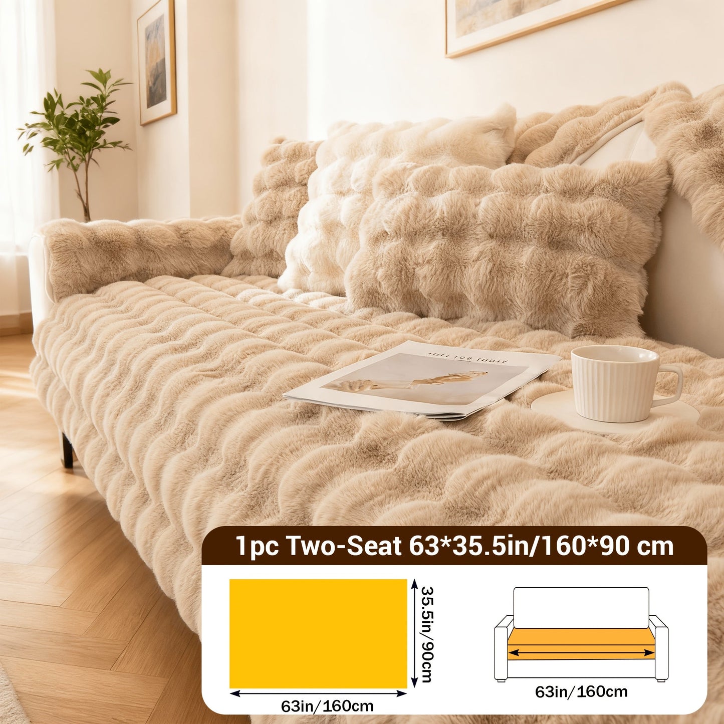 Sofa Cover Bubble Faux Rabbit Fur Panels with Silicone Non-Slip Backing for Seat, Armrest or Backrest