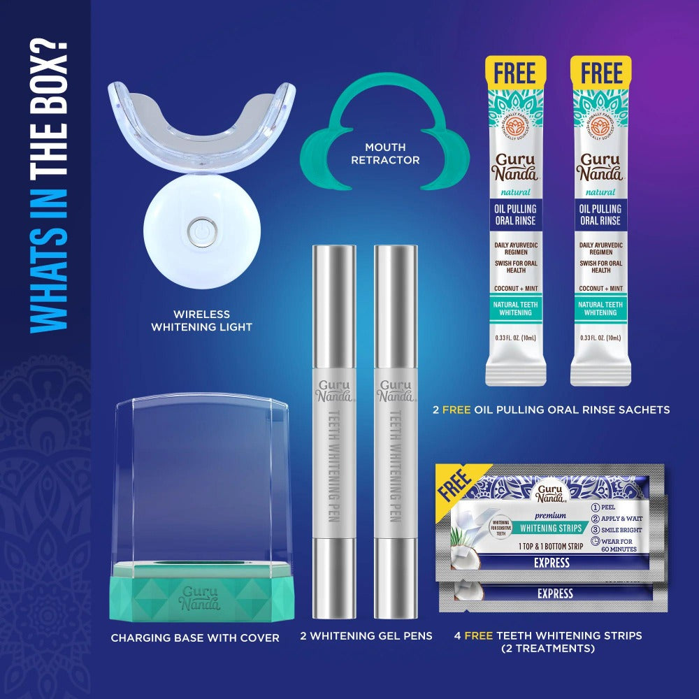 Wireless 16-LED Teeth Whitening Mouthpiece Kit with Two Gel Pens, Cleaning Case and Accessory Packs