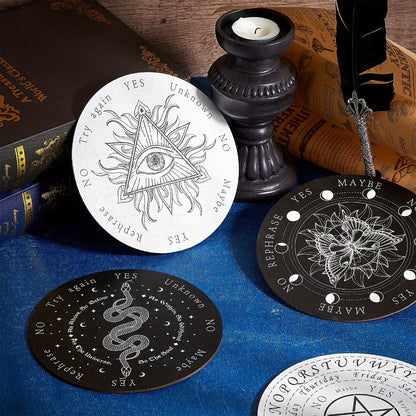 Eight-Piece Wooden Pendulum Board Set with Six-Inch Yes-No Designs for Adult Spiritual Practice and Decor