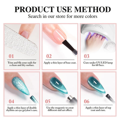 Gel Nail Polish CY002 Ice-Clear Nude Magnetic Cat-Eye with Shimmer Stripe and Glossy Finish for UV/LED Nail Art