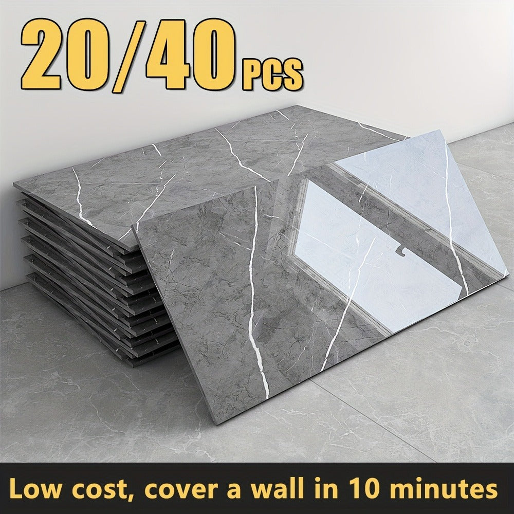Peel and Stick Marble Wall Tiles - Self-Adhesive Waterproof Backsplash Panels for Kitchen Bathroom Living Room, Easy Install DIY Wall Sticker Decor (23.62"x11.81", 20/40 Pack)