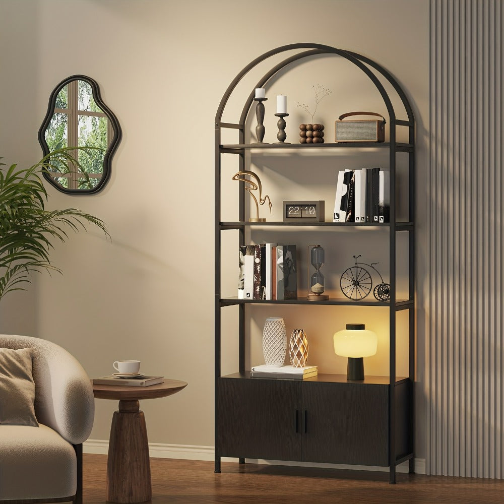 Bookshelf, Industrial Arched with Doors 71" - Freestanding Metal Frame Display Shelving shown in the main product view