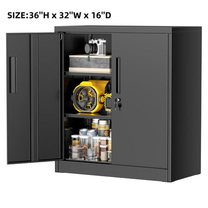 Storage Cabinet shown in the Pure Black, 36''H - 2 Adjustable Shelves option