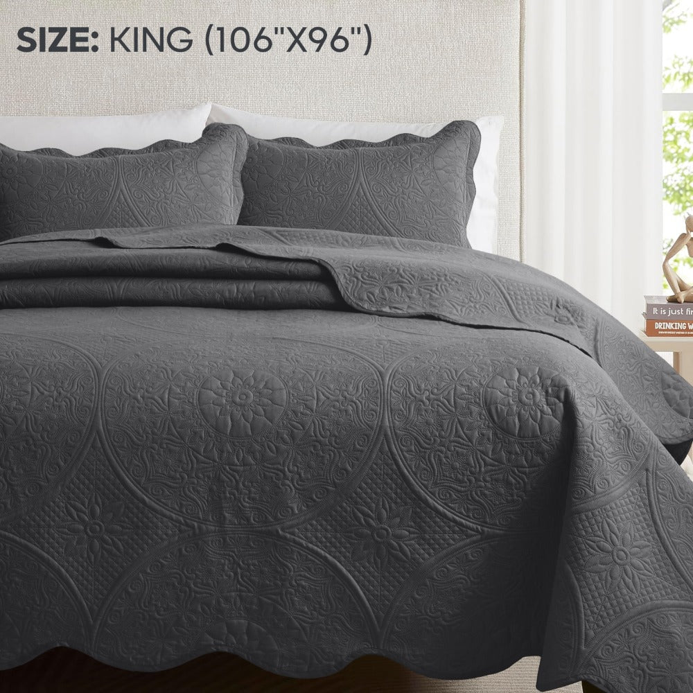 Quilted Bedspread Set 3 Piece – Soft Floral Coverlet with Pillow Shams, Lightweight Breathable Quilt for Bedroom & Guest Room, All Season Bed Cover