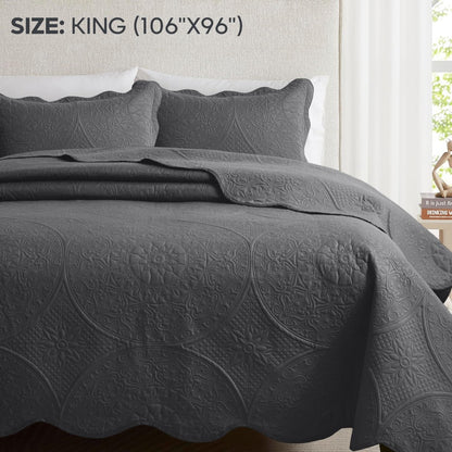 Quilted Bedspread Set 3 Piece – Soft Floral Coverlet with Pillow Shams, Lightweight Breathable Quilt for Bedroom & Guest Room, All Season Bed Cover