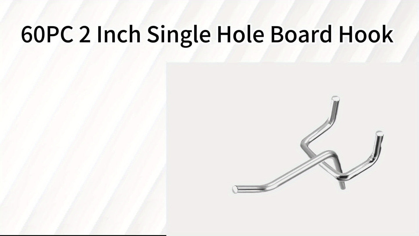 Stainless Steel Pegboard Hooks, 60-Piece Set with 2-Inch Single-Hole Design for 1-Inch-Spaced Tool Boards