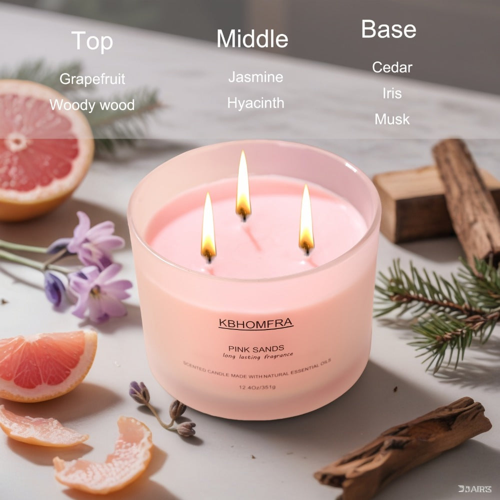 12.4oz Candle with Three Cotton Wicks, Wide Glass Jar, Gift Box and Six Fragrance Selections