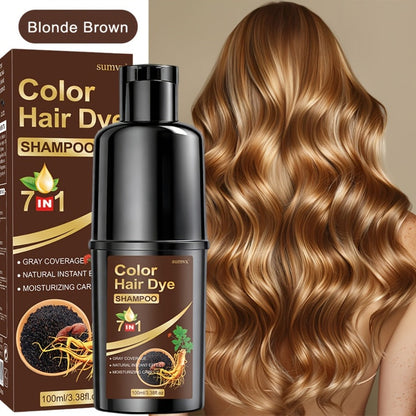 Natural Herbal Hair Dye Shampoo 3.38oz — Moisturizing & Conditioning Easy-Apply Hair Color, 5 Shades: Black, Brown, Chestnut Brown, Golden Brown & Coffee, Holiday Gift
