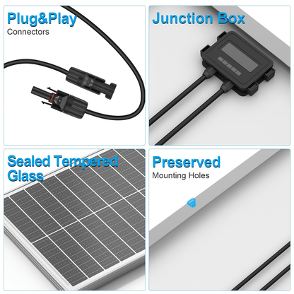 Solar Panel 100W 12V 18BB Monocrystalline 24% High Efficiency PV Module Power Charger for RV Battery Marine Rooftop Farm Home Camping Caravan Off-Grid System