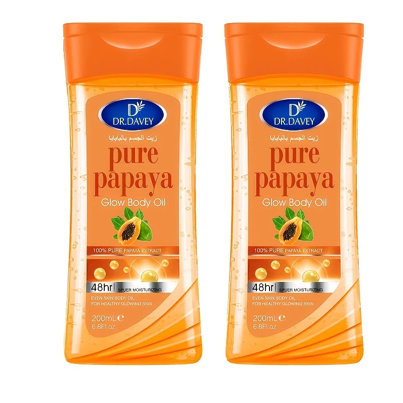 Papaya Glow Body Oil, Two-Piece Set of 200ml Flip-Top Bottles with Coordinated Orange Labels