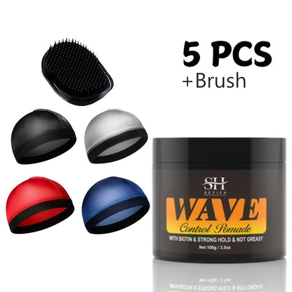 Wave Pomade Set for Men Strong Hold 360 Waves — Glycerin Formula Silky Shine, 4-Piece or 5-Piece Bundle with Silky Durag & Wave Brush, Deep Wave Pattern Hair Styling Kit, 100g