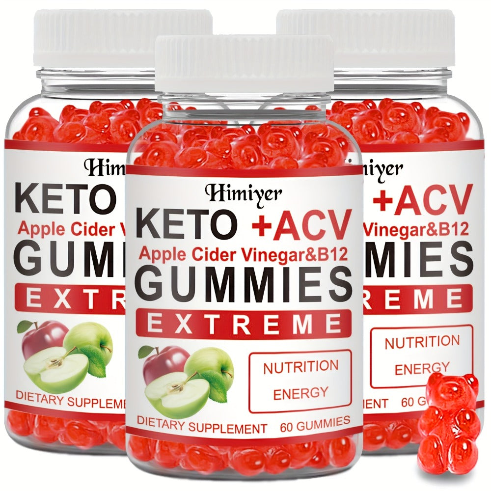 Dietary Supplement Apple Cider Vinegar Gummies with Vitamins B12 and B6 in One- or Three-Pack Options