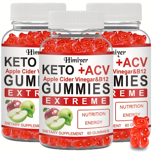 Dietary Supplement Apple Cider Vinegar Gummies with Vitamins B12 and B6 in One- or Three-Pack Options