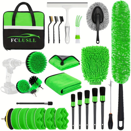 Car Cleaning Kit with Portable Vacuum Cleaner – 17/24/29/32/35pcs Interior Detailing Set with Windshield Cleaner, Drill Brush Set & Interior Brush Set – Complete Auto Care Kit