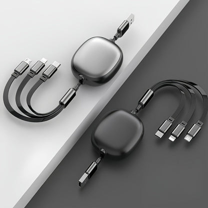 1.2m Retractable Charging Cable with Type-C, Micro USB and Lightning Ends in Six Color Options