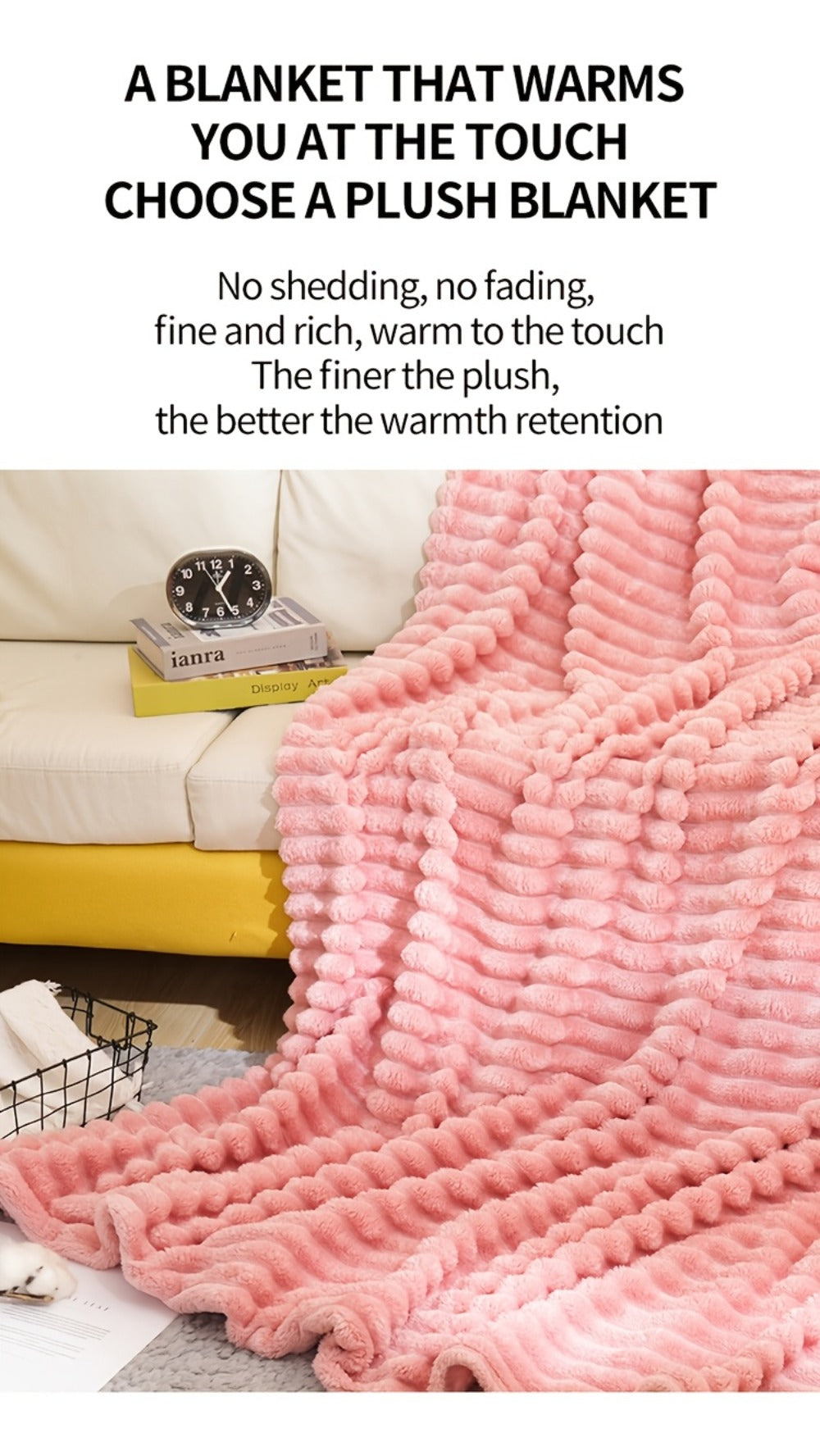 500gsm Heavy Plush Blanket – Ultra Thick Soft Warm Fluffy Blanket for Bed, Sofa & Travel, Baby to Double Size, 5 Colors