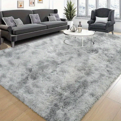 Area Rug, 6x9 Foot Tie-Dye Coffee Plush Shag Style with Machine-Wash Care and Source-Listed Backing