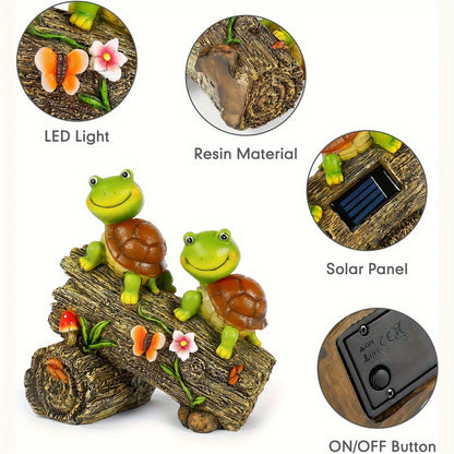 Solar Garden Turtle Statue with 4 LED Lights IP44 Waterproof Resin Frog Face Turtle Figurine Outdoor Decor for Patio Lawn Yard Holiday Festival