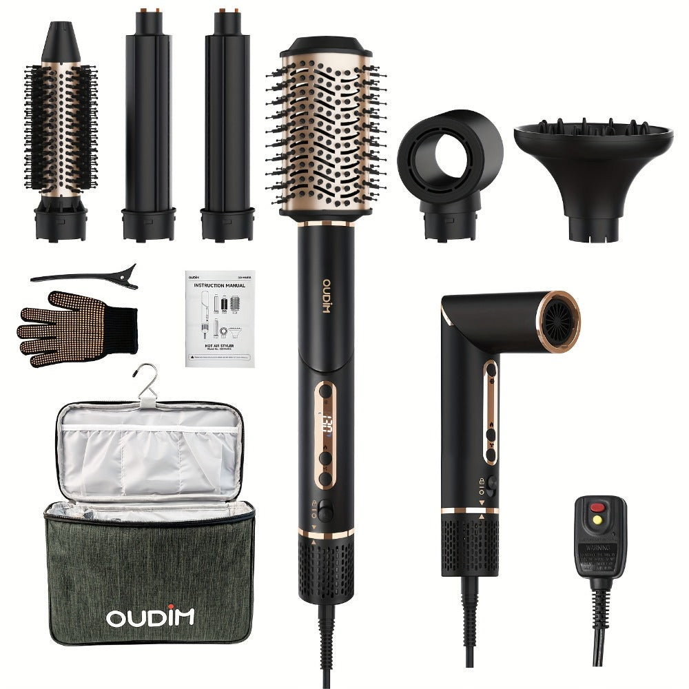 OUDIM 6-in-1 Hot Air Brush Hair Styling Tool with 110,000 RPM Motor, Foldable Handle and Storage Bag
