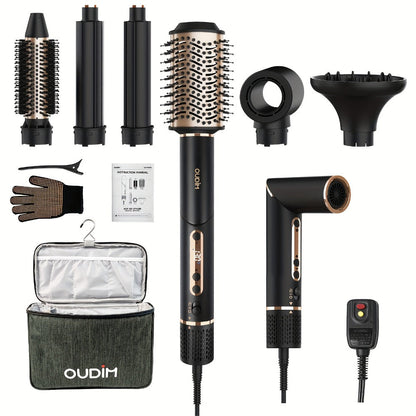 OUDIM 6-in-1 Hot Air Brush Hair Styling Tool with 110,000 RPM Motor, Foldable Handle and Storage Bag